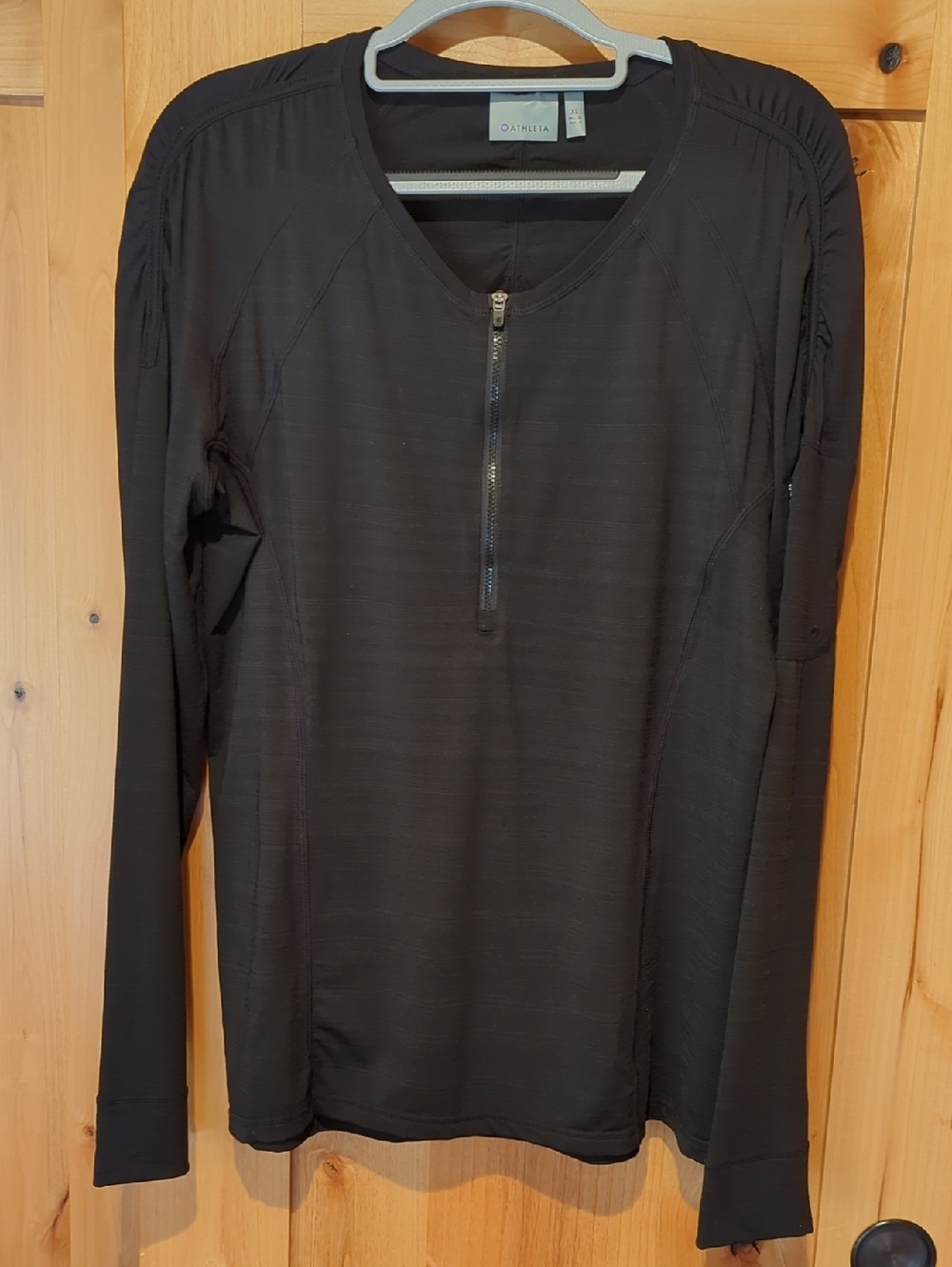 #171 NWT Athleta Pacifica UPF 50 Half Zip Shirt Black XL Running - Picture 2 of 5